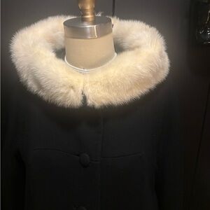 Mint Condition Black Wool Cream Fur Collar Coat